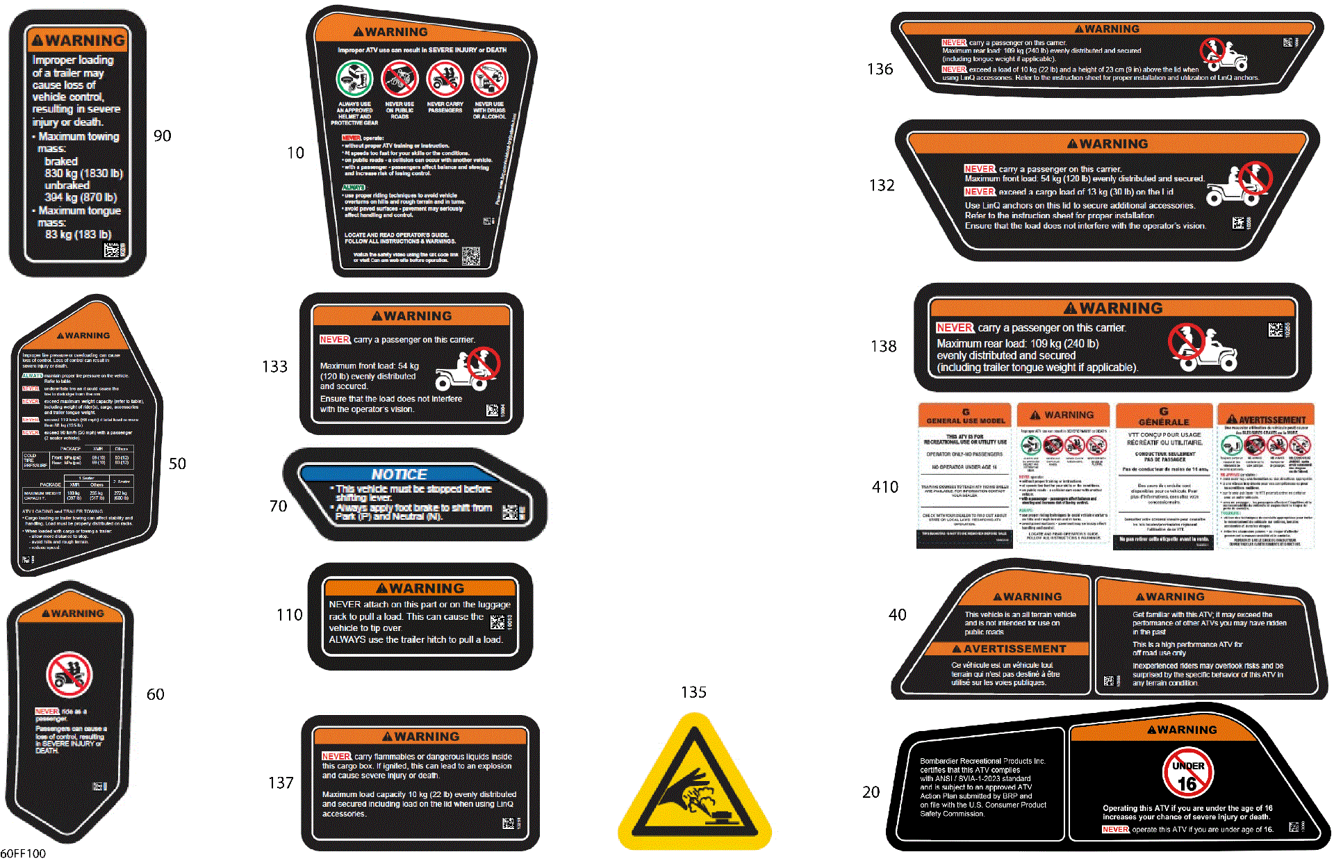 An Image of a Genuine Can-Am Parts Schematic Diagram showing the schematic - BODY - WARNING DECALS