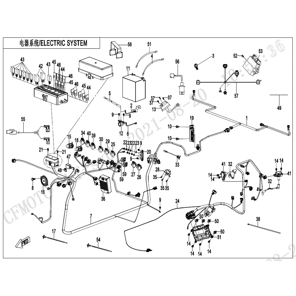 An Image of a Genuine CFMOTO Parts Schematic Diagram showing the schematic - ELECTRIC SYSTEM - 2022 CFMOTO UFORCE 1000