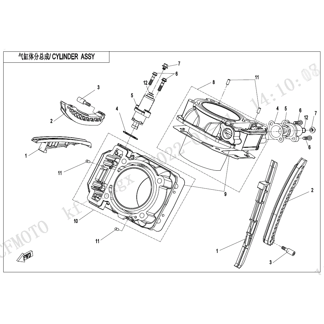 An Image of a genuine CFMOTO Parts Schematic Diagram showing the group - CYLINDER BODY - 2023 CFMOTO CFORCE 1000