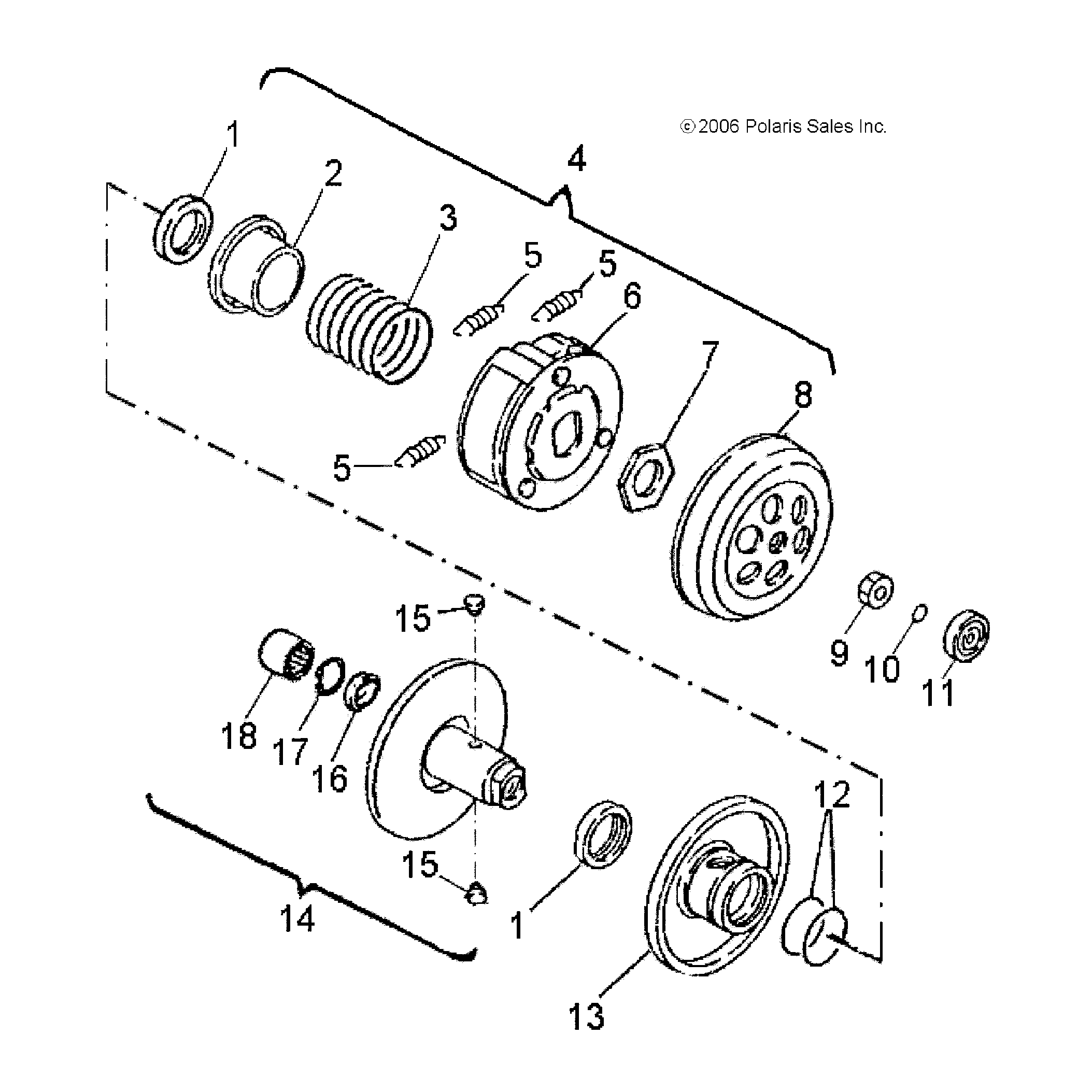 An Image of a Genuine Polaris Parts Schematic Diagram showing the schematic - DRIVE TRAIN: SECONDARY CLUTCH - 2015 POLARIS OUTLAW 50
