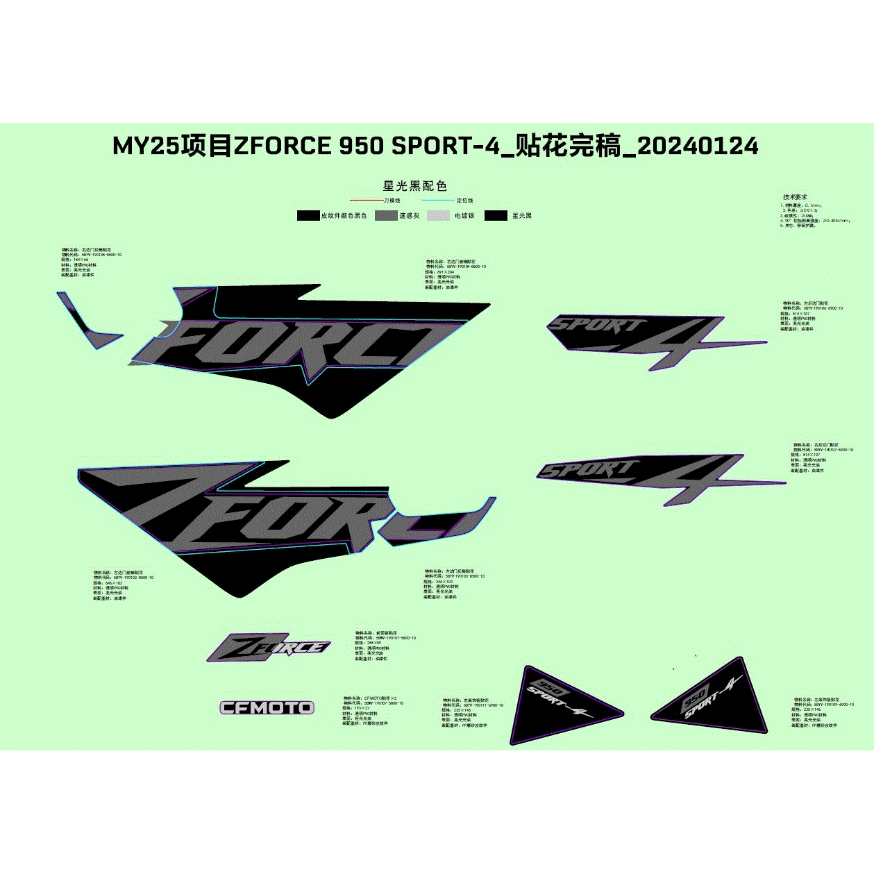 An Image of a Genuine CFMOTO Parts Schematic Diagram showing the schematic - DECAL - 2025 CFMOTO ZFORCE 950