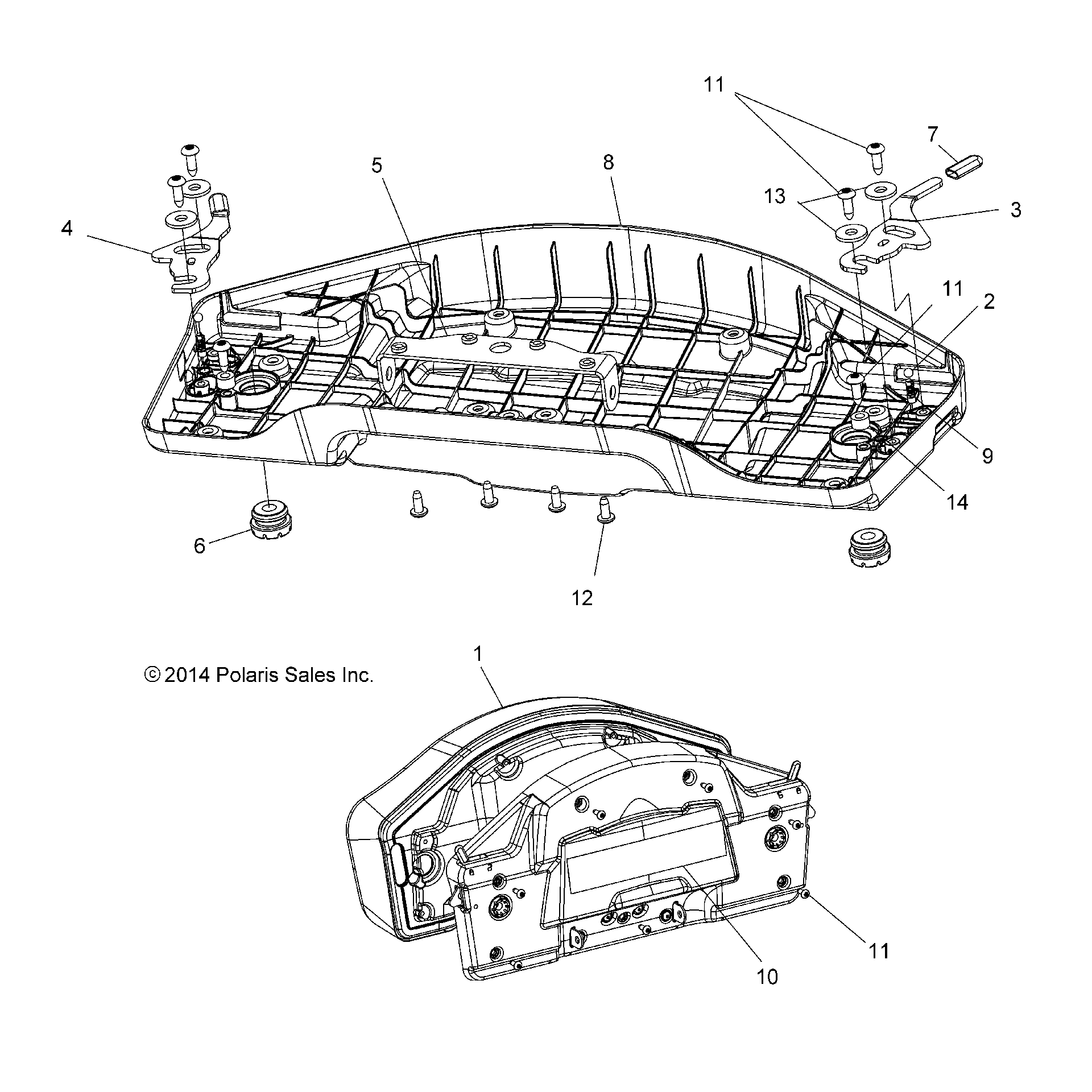 An Image of a Genuine Polaris Parts Schematic Diagram showing the schematic - BODY: SEAT PASSENGER BOTTOM - 2017 POLARIS SPORTSMAN 570 EFI X2 EPS