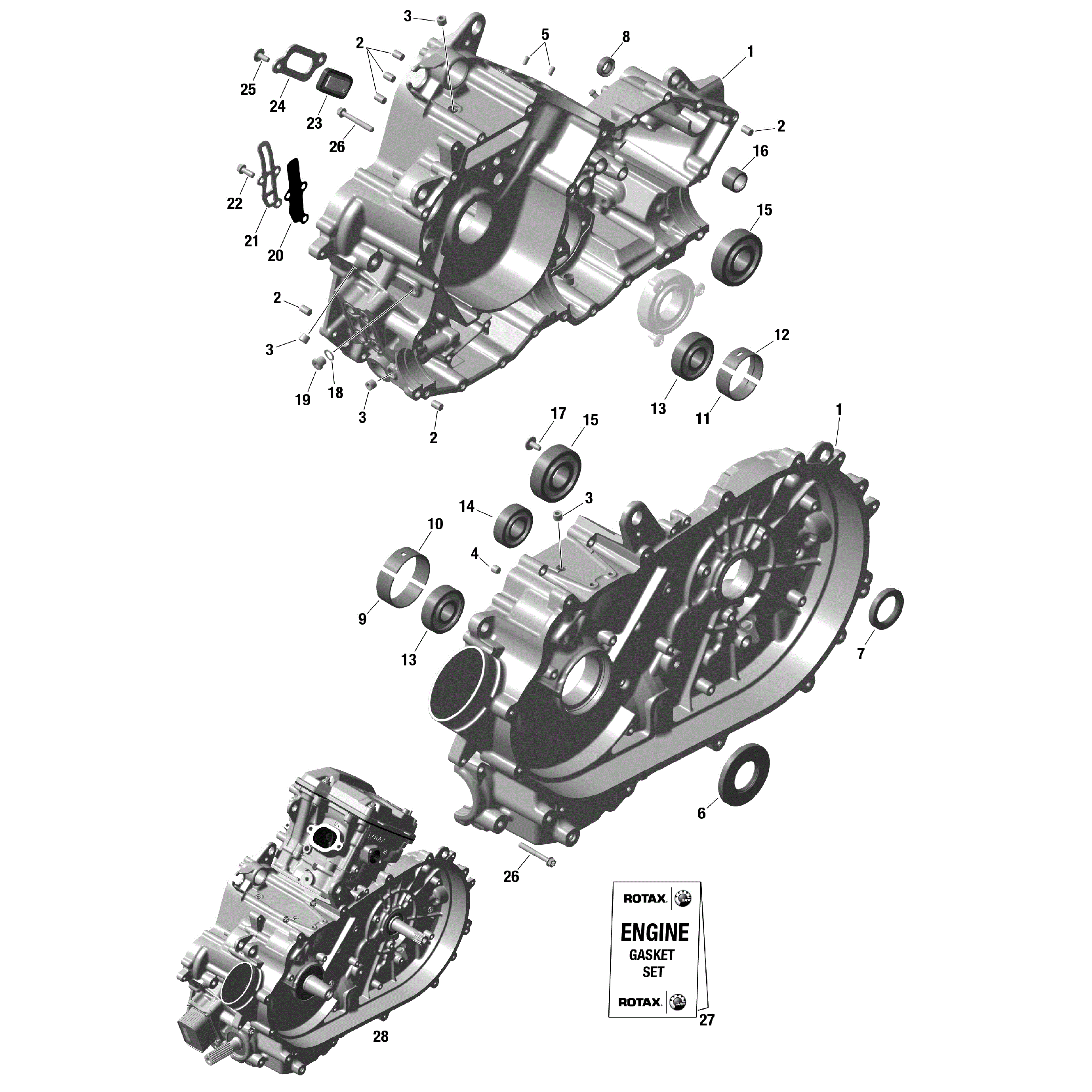 An Image of a Genuine Can-Am Parts Schematic Diagram showing the schematic - ROTAX - CRANKCASE