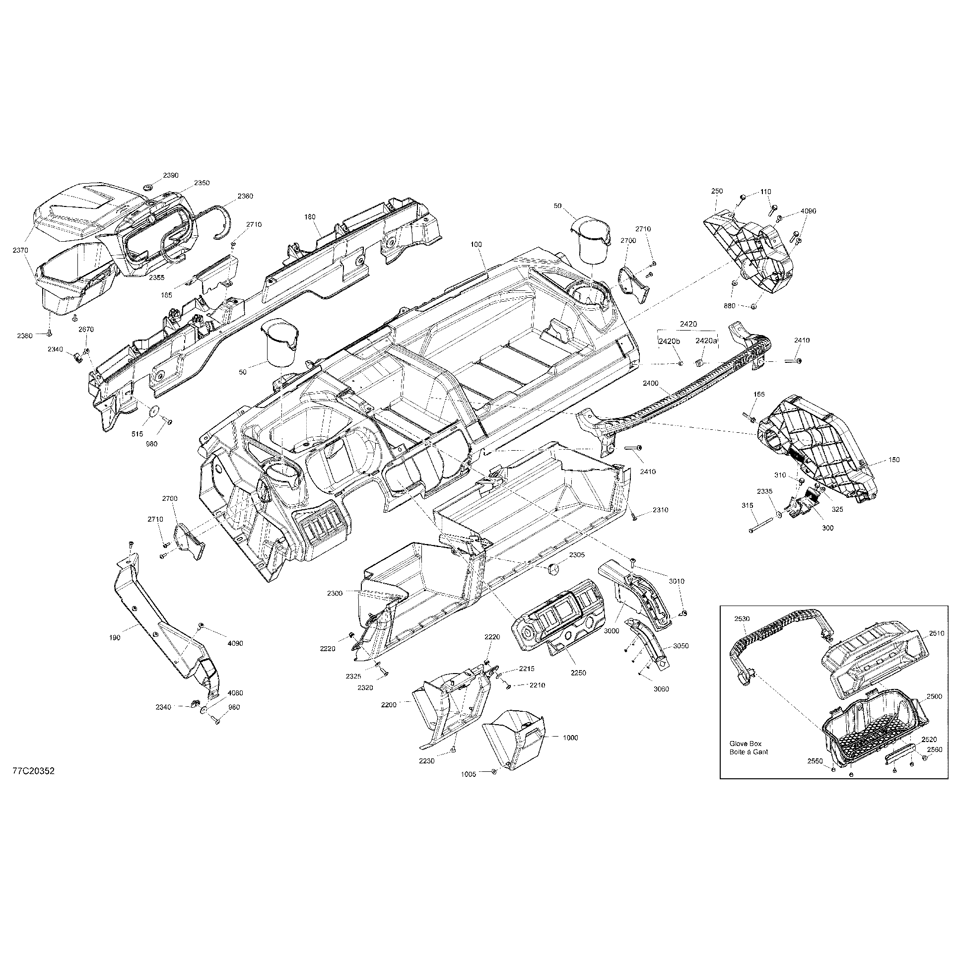 An Image of a Genuine Can-Am Parts Schematic Diagram showing the schematic - CAB INTERIOR - DASHBOARD