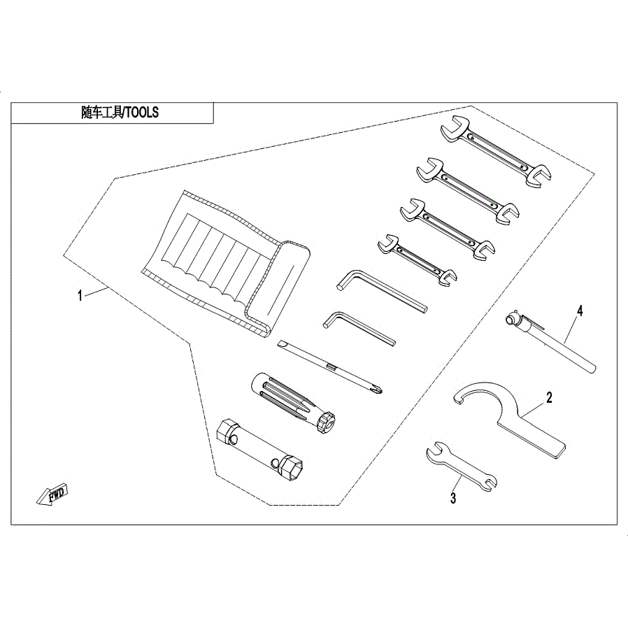 An Image of a genuine CFMOTO Parts Schematic Diagram showing the group - TOOLS (USA) - 2019 CFMOTO CFORCE 800 XC