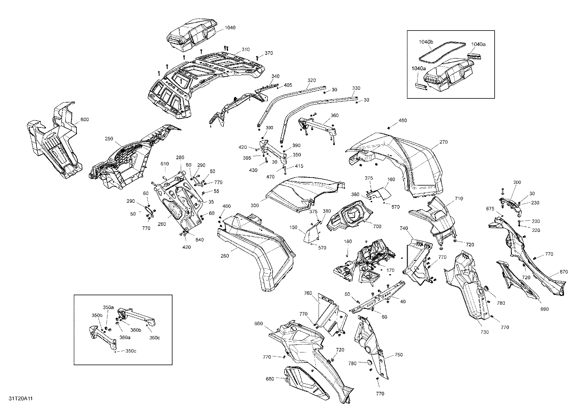 An Image of a Genuine Can-Am Parts Schematic Diagram showing the schematic - BODY - FRONT SECTION - SQUADRON GREEN