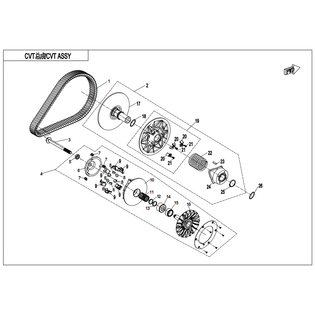 An Image of a Genuine CFMOTO Parts Schematic Diagram showing the schematic - CVT ASSY. - 2023 CFMOTO UFORCE 1000 XL