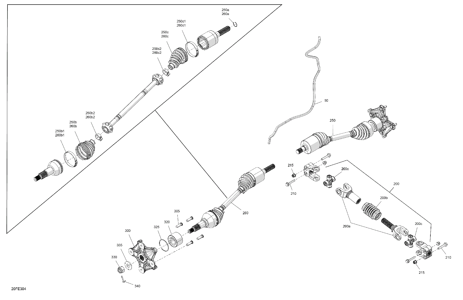An Image of a Genuine Can-Am Parts Schematic Diagram showing the schematic - DRIVE - FRONT - COMMON PARTS