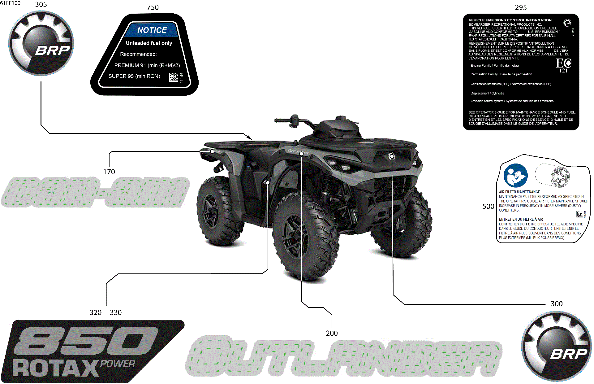 An Image of a Genuine Can-Am Parts Schematic Diagram showing the schematic - BODY - FEATURE DECALS