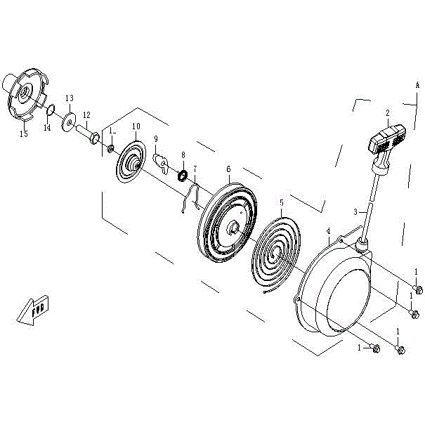 An Image of a genuine CFMOTO Parts Schematic Diagram showing the group - RECOIL STARTER - 2015 CFMOTO CFORCE 500 SWB