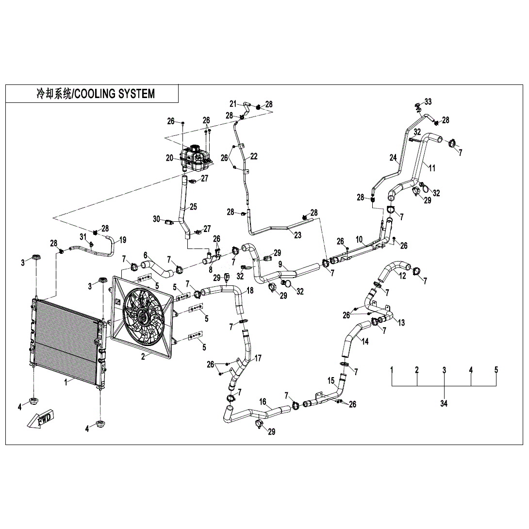 An Image of a Genuine CFMOTO Parts Schematic Diagram showing the schematic - COOLING SYSTEM - 2025 CFMOTO UFORCE U10 PRO