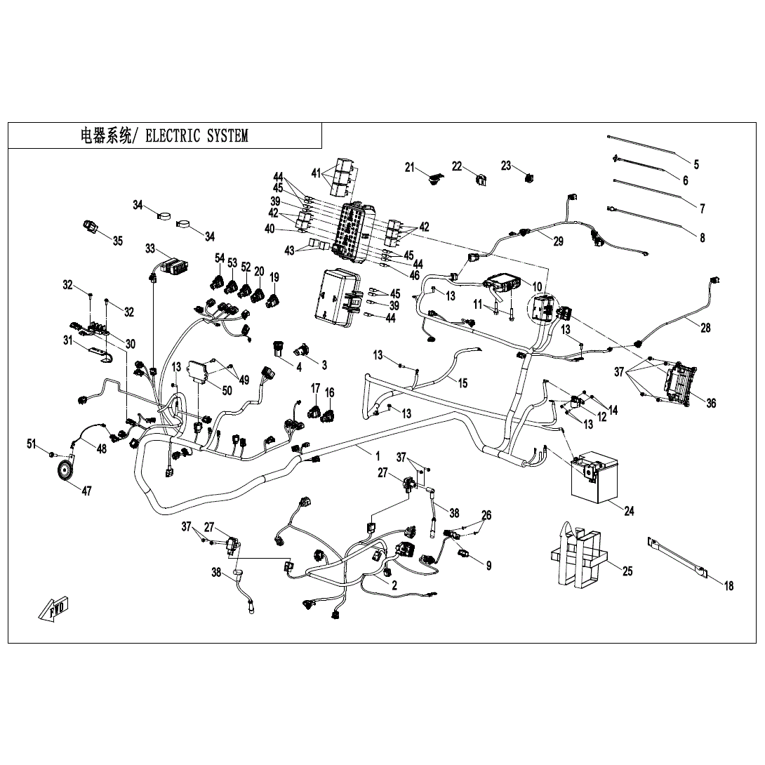 An Image of a Genuine CFMOTO Parts Schematic Diagram showing the schematic - ELECTRIC SYSTEM - 2023 CFMOTO ZFORCE 950 Sport
