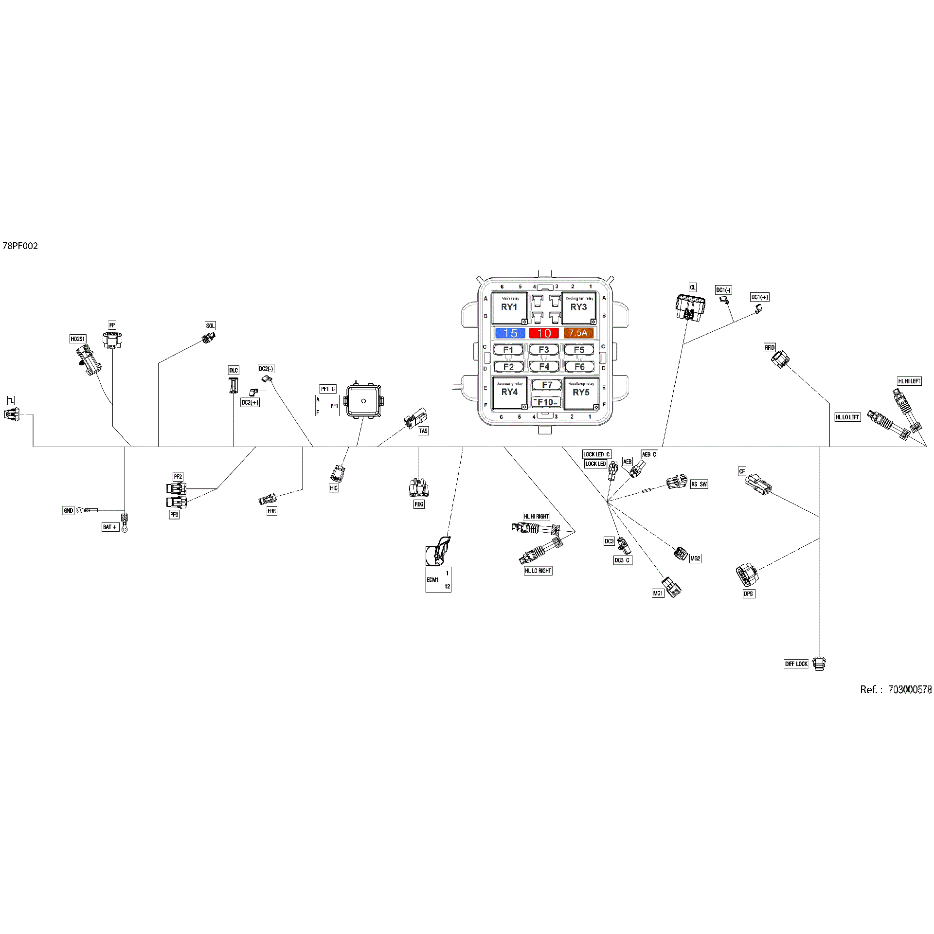 An Image of a Genuine Can-Am Parts Schematic Diagram showing the schematic - ELECTRIC - MAIN HARNESS - 710010292