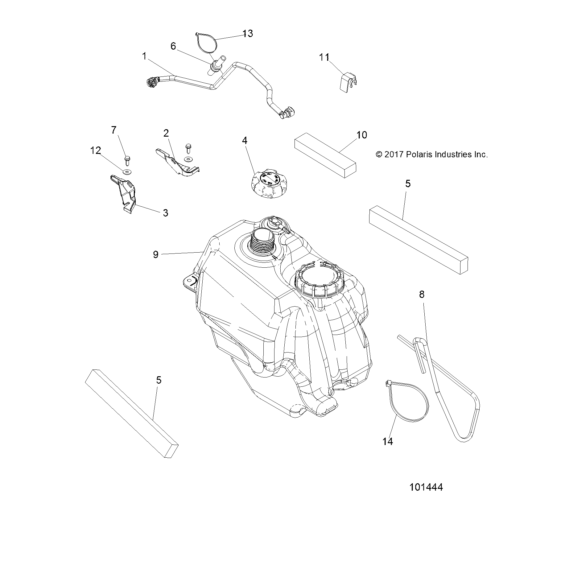 An Image of a Genuine Polaris Parts Schematic Diagram showing the schematic - BODY: FUEL TANK ASM. - 2019 POLARIS SPORTSMAN 570 6X6