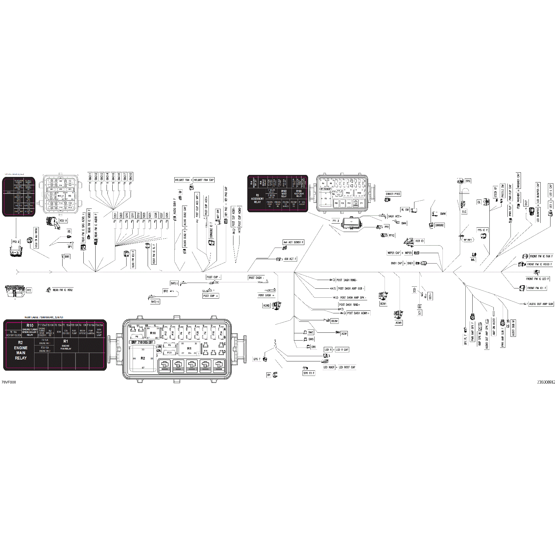 An Image of a Genuine Can-Am Parts Schematic Diagram showing the schematic - ELECTRIC - MAIN HARNESS - 710010646