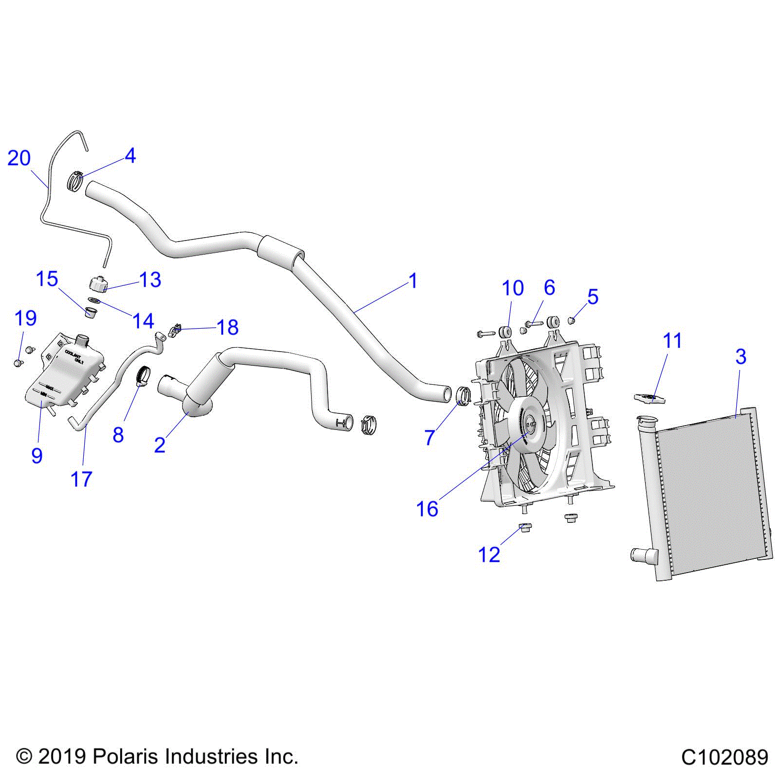 An Image of a Genuine Polaris Parts Schematic Diagram showing the schematic - ENGINE: COOLING SYSTEM - 2022 POLARIS SCRAMBLER XP 1000 S 55"