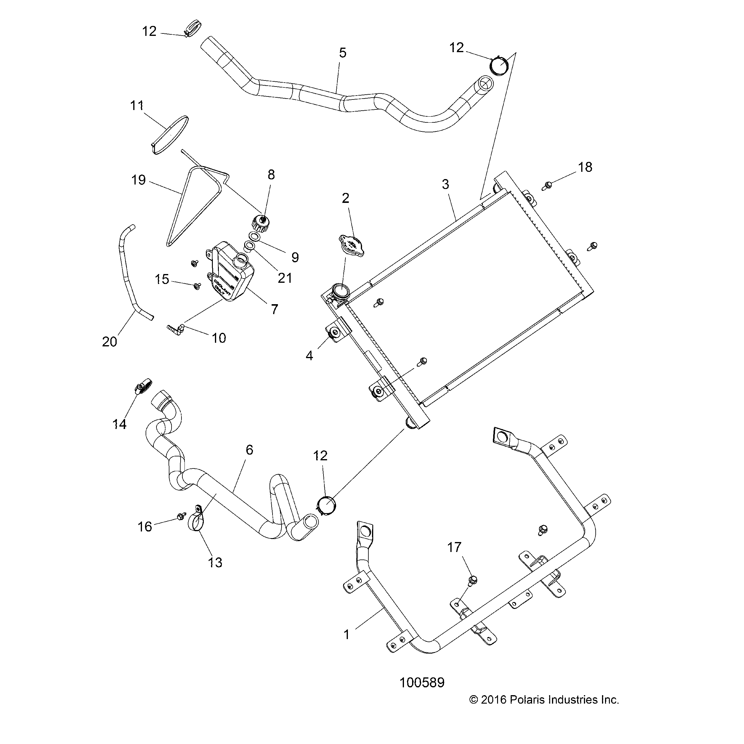 An Image of a Genuine Polaris Parts Schematic Diagram showing the schematic - ENGINE: COOLING SYSTEM RADIATOR - 2018 POLARIS SPORTSMAN 850 HIGH LIFTER