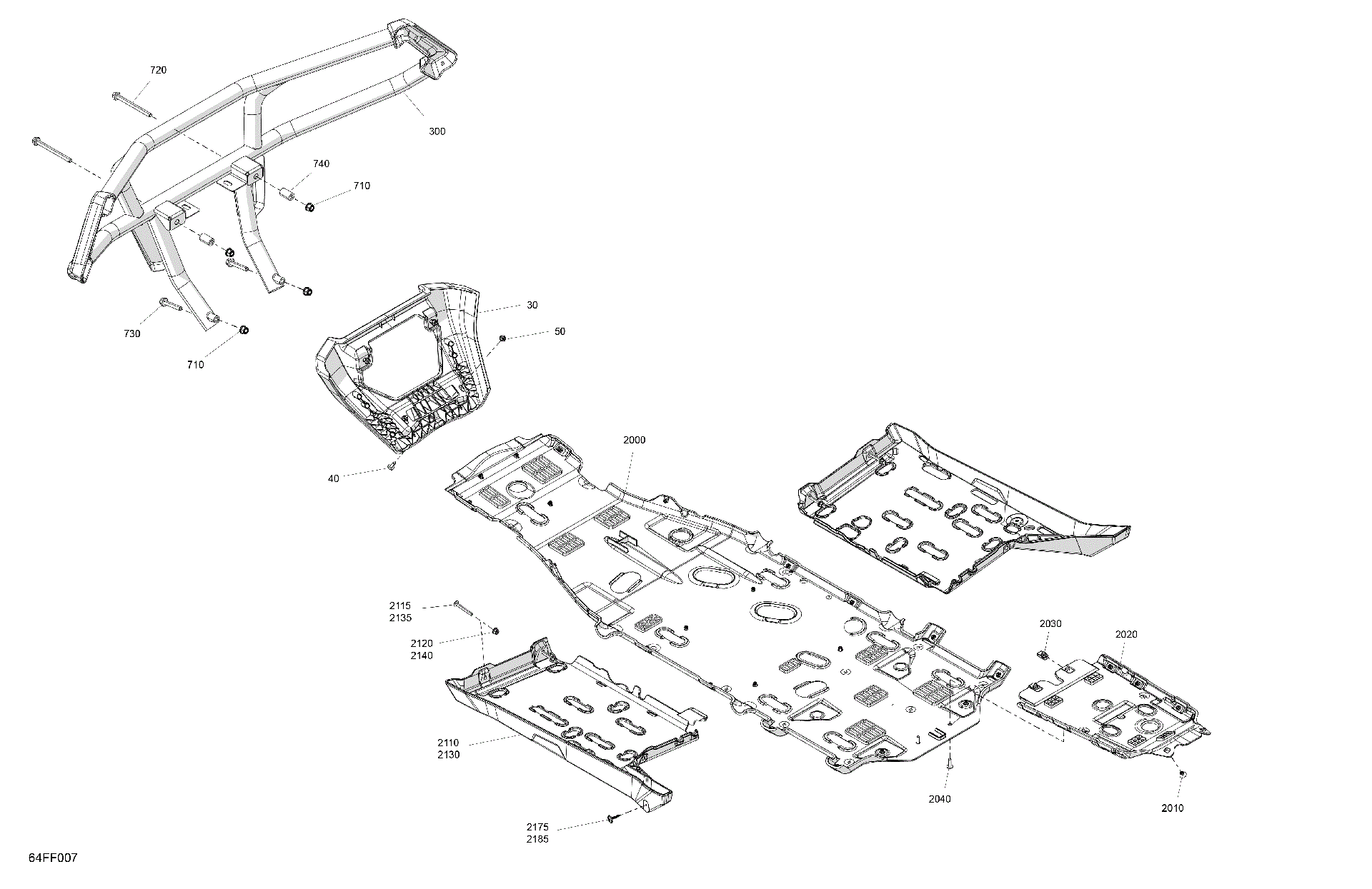 An Image of a Genuine Can-Am Parts Schematic Diagram showing the schematic - BODY - SKID PLATE AND BUMPER