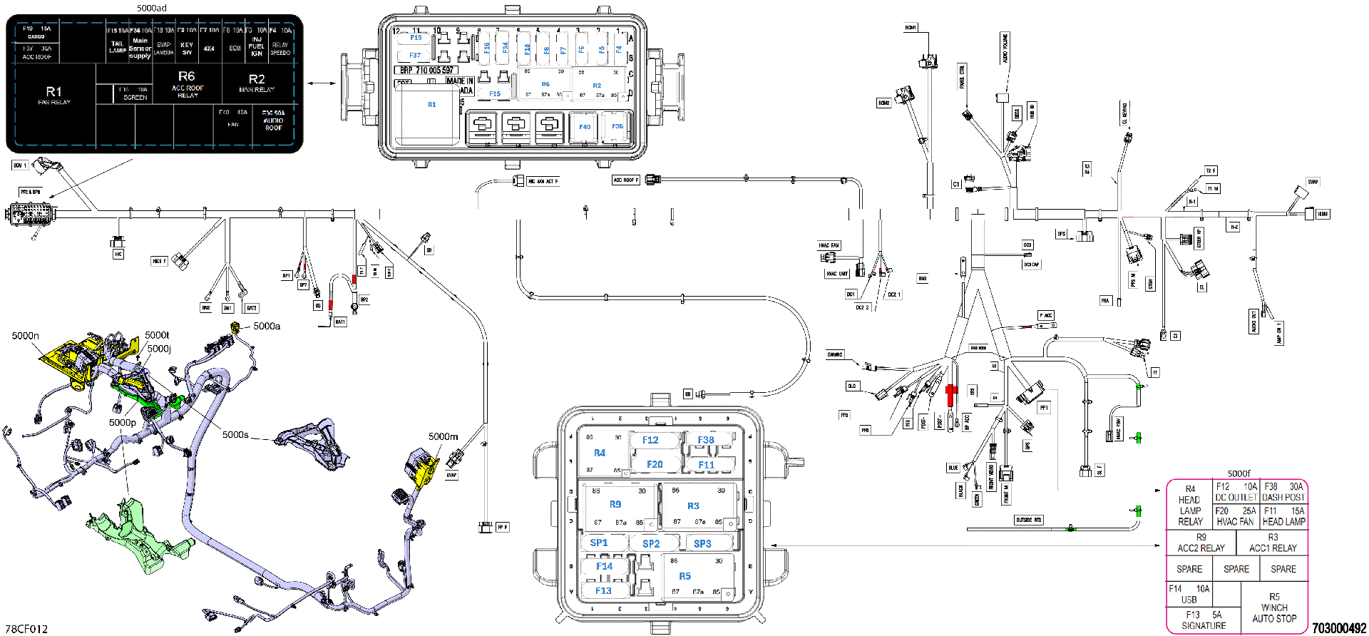 An Image of a Genuine Can-Am Parts Schematic Diagram showing the schematic - ELECTRIC - MAIN HARNESS - 710010177