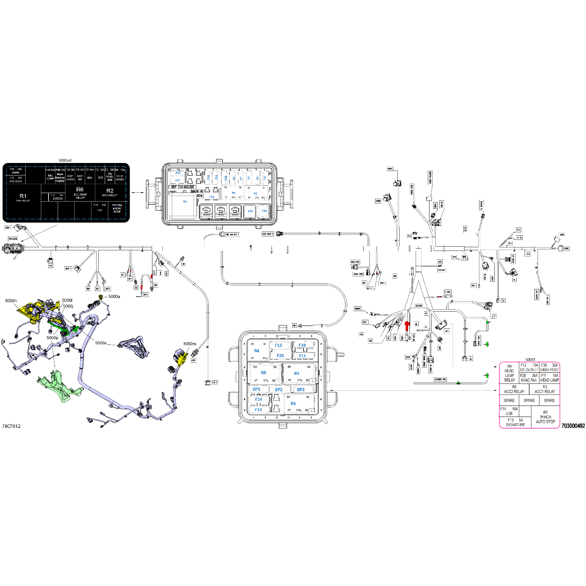 An Image of a Genuine Can-Am Parts Schematic Diagram showing the schematic - ELECTRIC - MAIN HARNESS - 710010177