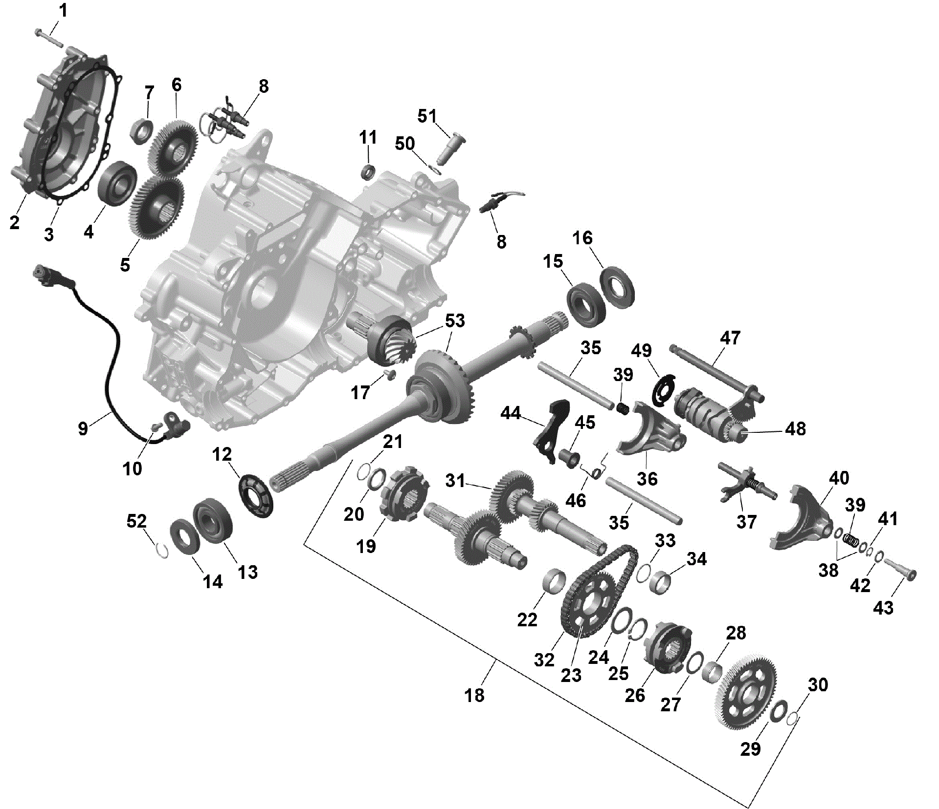 An Image of a Genuine Can-Am Parts Schematic Diagram showing the schematic - ROTAX - GEARBOX