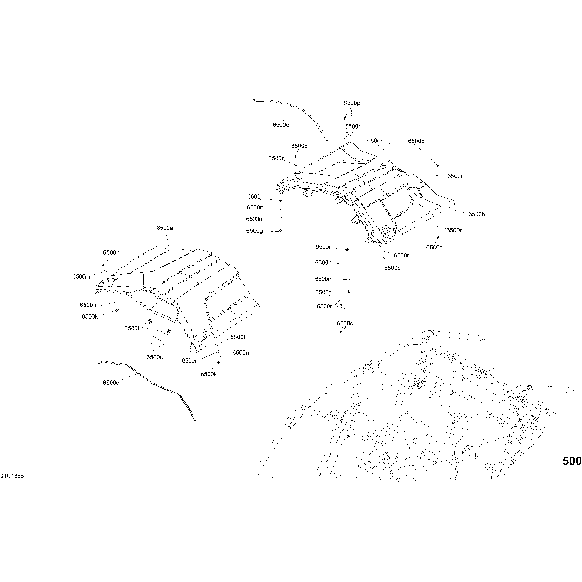 An Image of a Genuine Can-Am Parts Schematic Diagram showing the schematic - BODY ROOF PART MAVERICK X3 MAX TIMELESS BLACK MODELS - PACKAGE X RS DPS