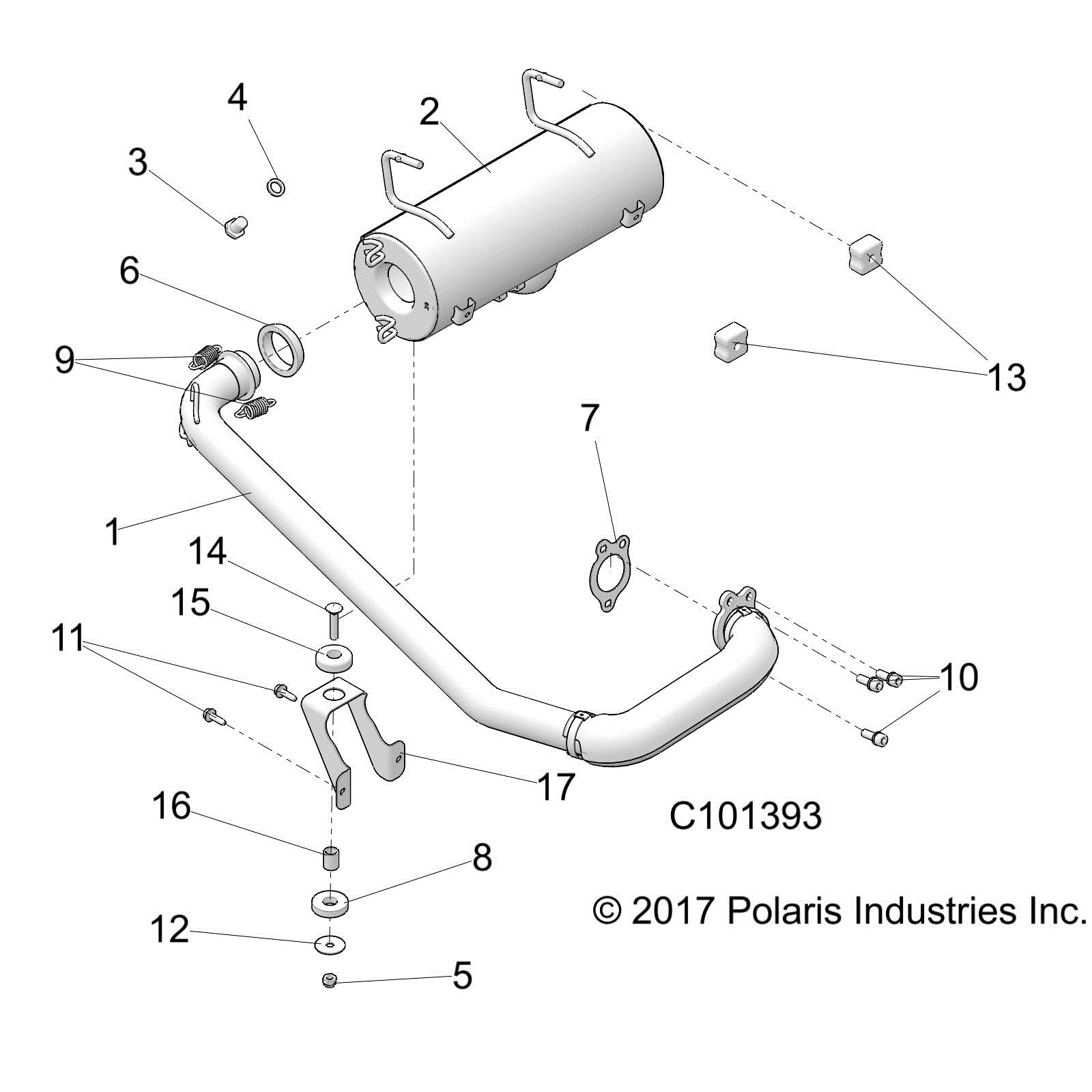 An Image of a Genuine Polaris Parts Schematic Diagram showing the schematic - ENGINE: EXHAUST SYSTEM - 2019 POLARIS ACE 500 SOHC