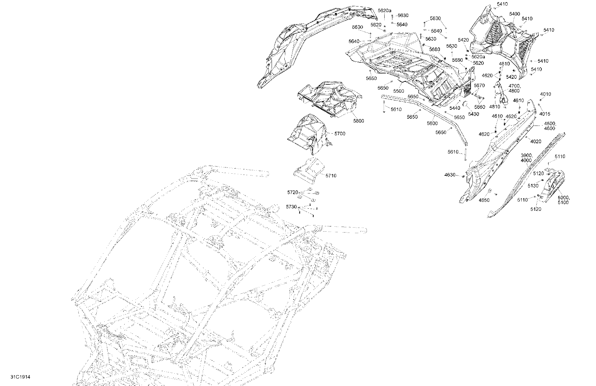 An Image of a Genuine Can-Am Parts Schematic Diagram showing the schematic - BODY - REAR SECTION - WHITE