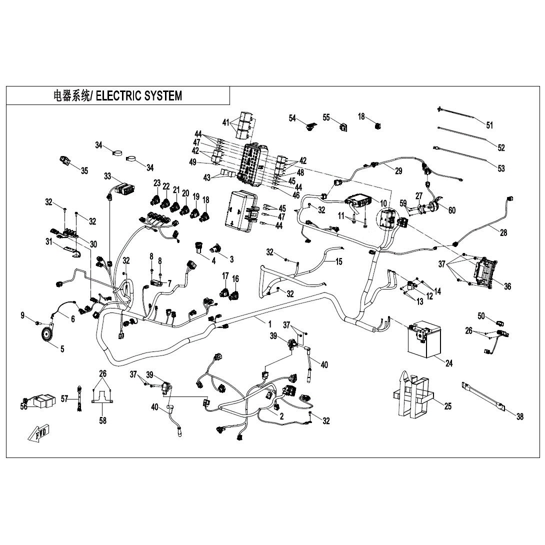 An Image of a Genuine CFMOTO Parts Schematic Diagram showing the schematic - ELECTRIC SYSTEM - 2025 CFMOTO ZFORCE 800 Trail