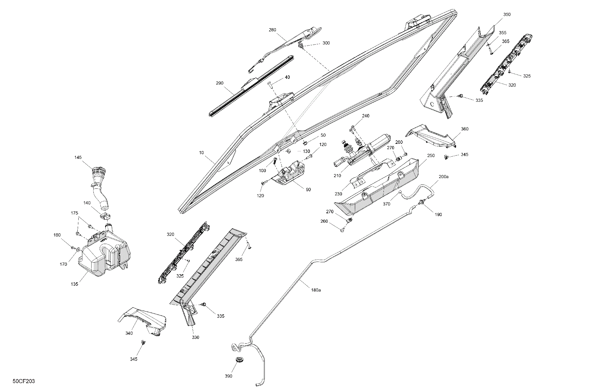 An Image of a Genuine Can-Am Parts Schematic Diagram showing the schematic - BODY - WINDSHIELD