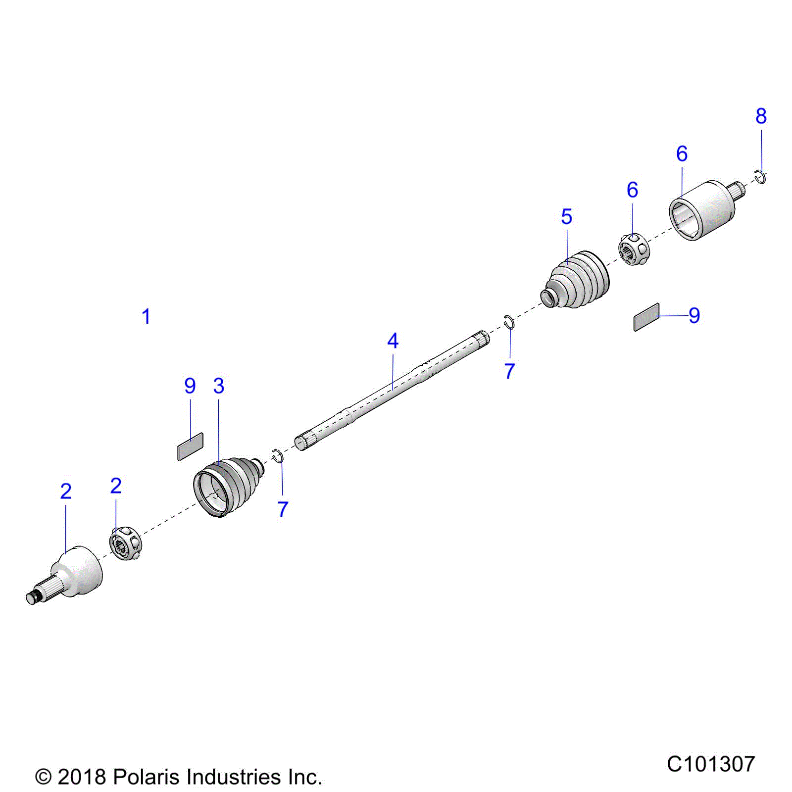 An Image of a Genuine Polaris Parts Schematic Diagram showing the schematic - DRIVE TRAIN: DRIVE SHAFT FRONT - 2018 POLARIS SPORTSMAN TOURING 850 SP