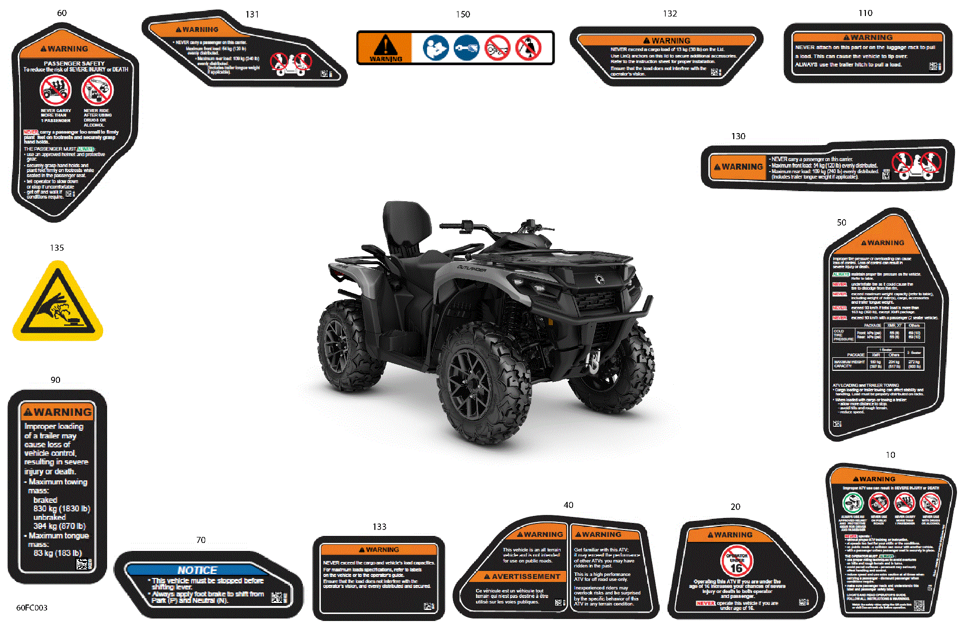 An Image of a Genuine Can-Am Parts Schematic Diagram showing the schematic - BODY - WARNING DECALS