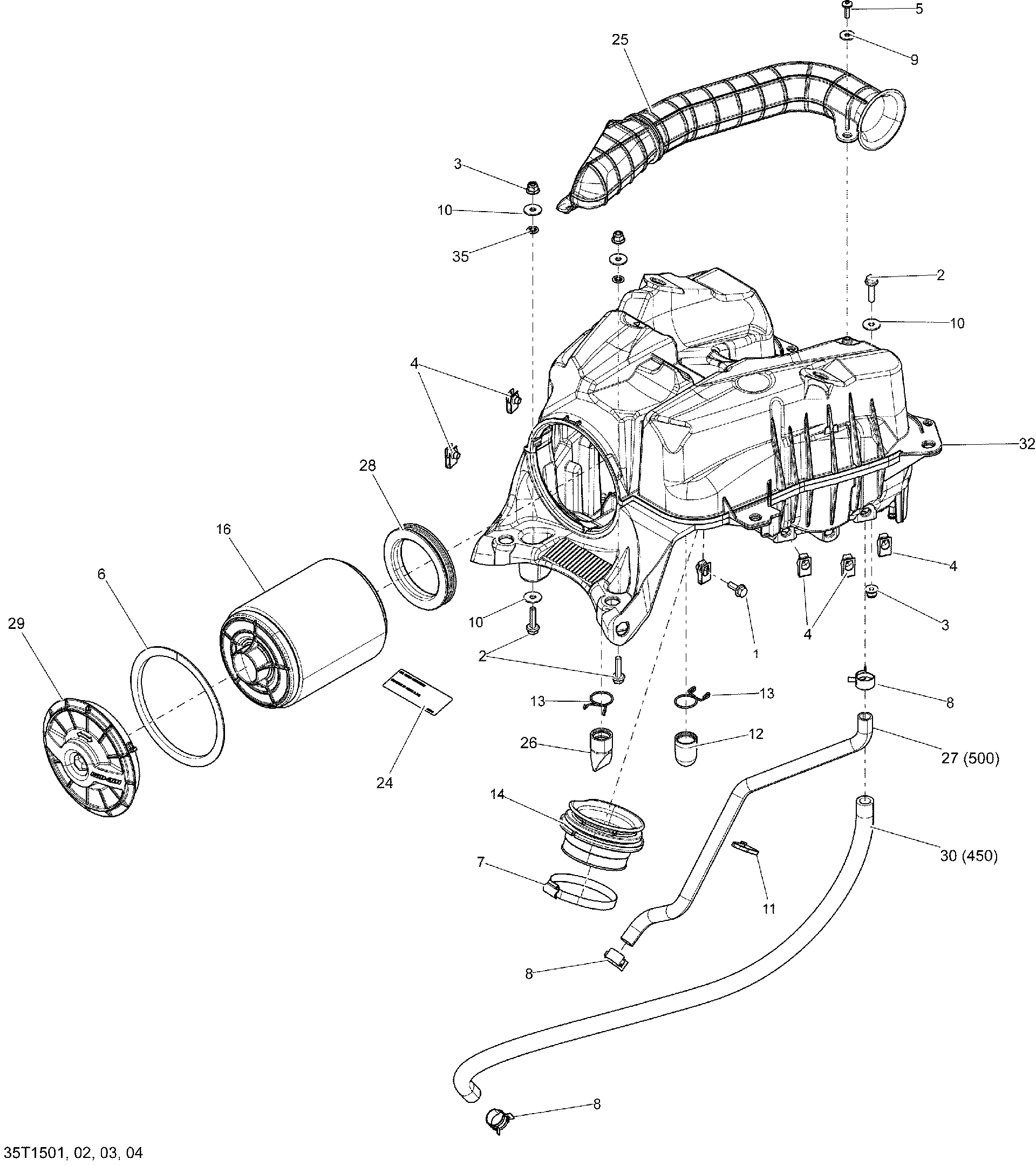 An Image of a Genuine Can-Am Parts Schematic Diagram showing the schematic - AIR INTAKE _35T1502