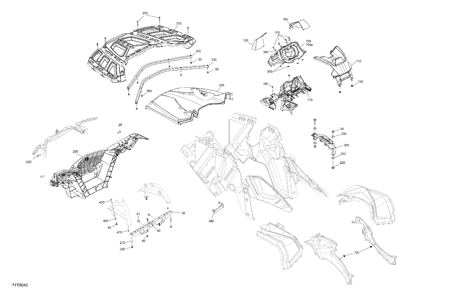 An Image of a Genuine Can-Am Parts Schematic Diagram showing the schematic - BODY - FRONT SECTION