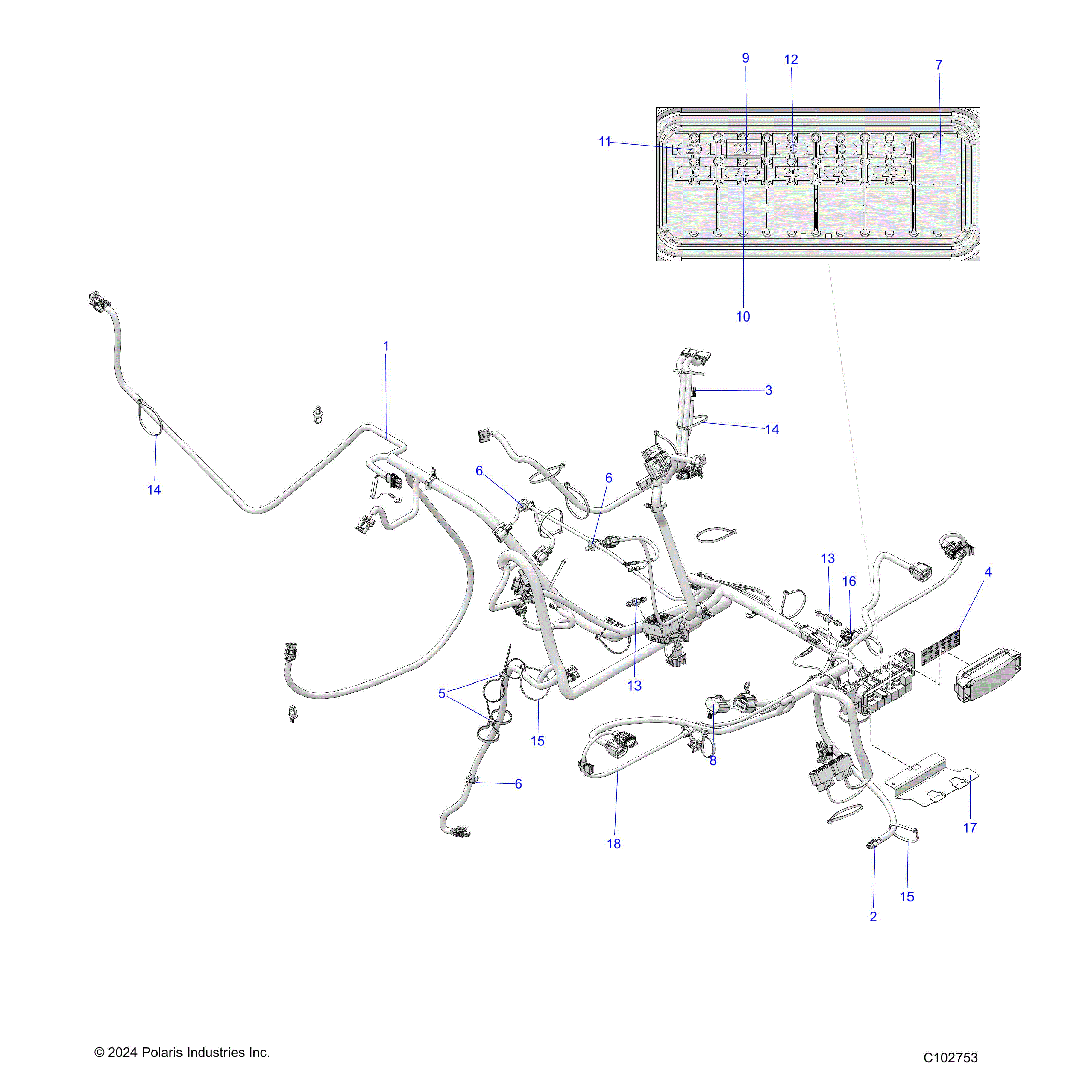 An Image of a Genuine Polaris Parts Schematic Diagram showing the schematic - ELECTRICAL: HARNESS - 2025 POLARIS SCRAMBLER 850 48"