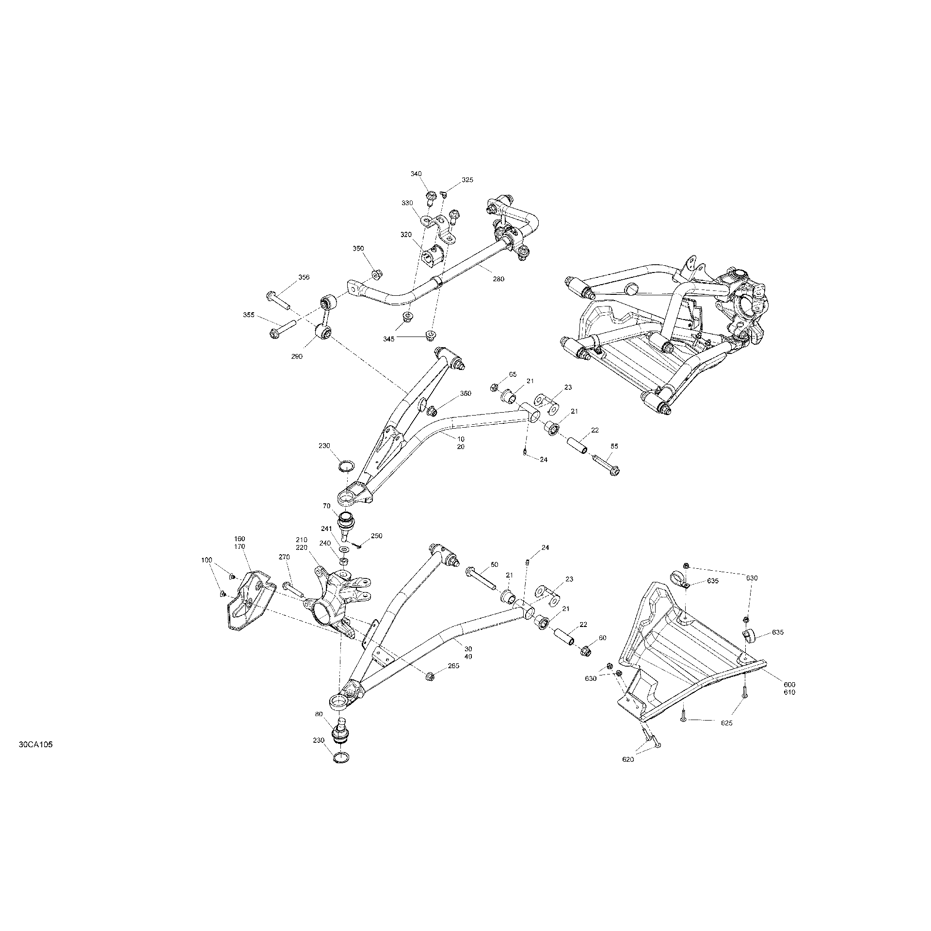 An Image of a Genuine Can-Am Parts Schematic Diagram showing the schematic - SUSPENSION - FRONT - BUILT BEFORE JANUARY 17TH 2021