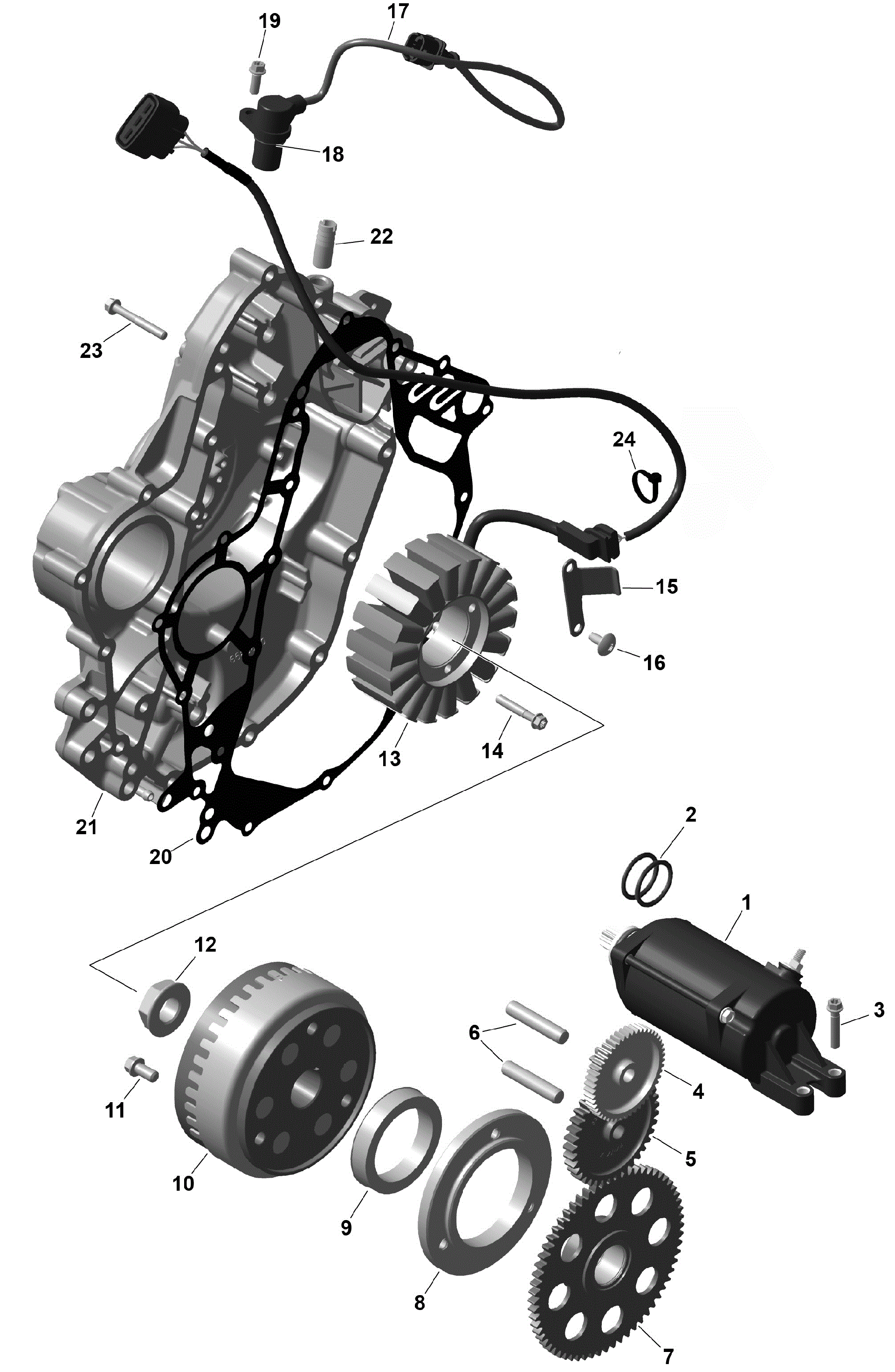 An Image of a Genuine Can-Am Parts Schematic Diagram showing the schematic - ROTAX - MAGNETO AND ELECTRIC STARTER