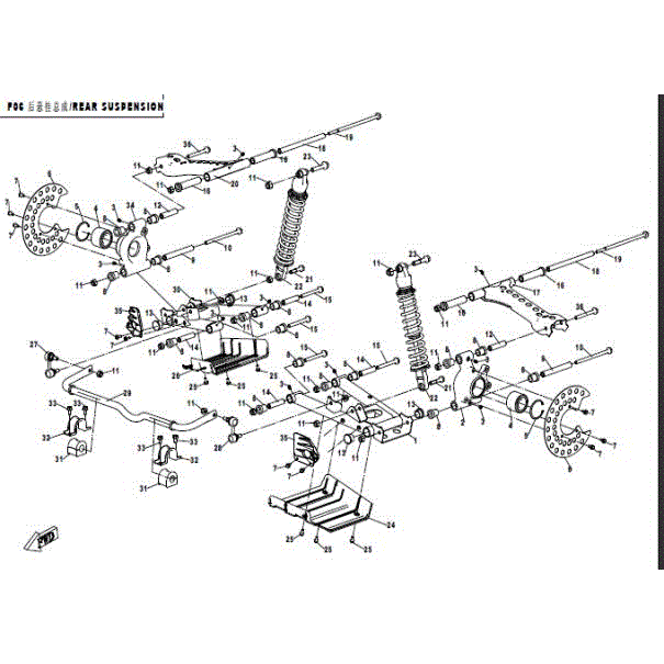 An Image of a Genuine CFMOTO Parts Schematic Diagram showing the schematic - REAR SUSPENSION - 2016 CFMOTO UFORCE 800