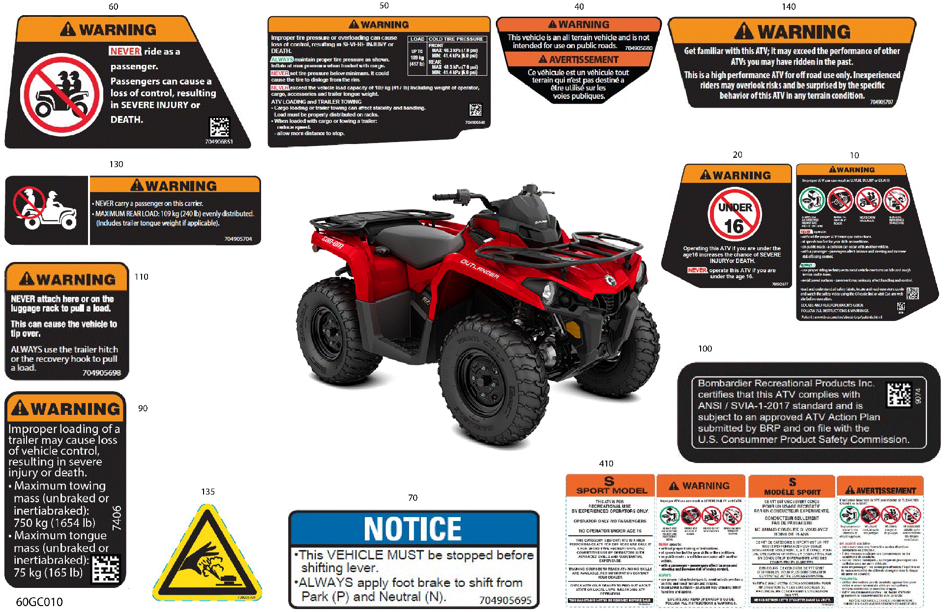 An Image of a Genuine Can-Am Parts Schematic Diagram showing the schematic - BODY - WARNING DECALS