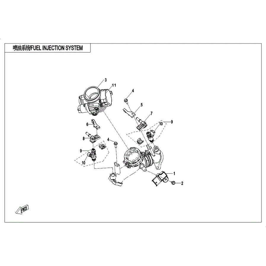 An Image of a Genuine CFMOTO Parts Schematic Diagram showing the schematic - FUEL INJECTION - NON EVAP - 2019 CFMOTO UFORCE 800