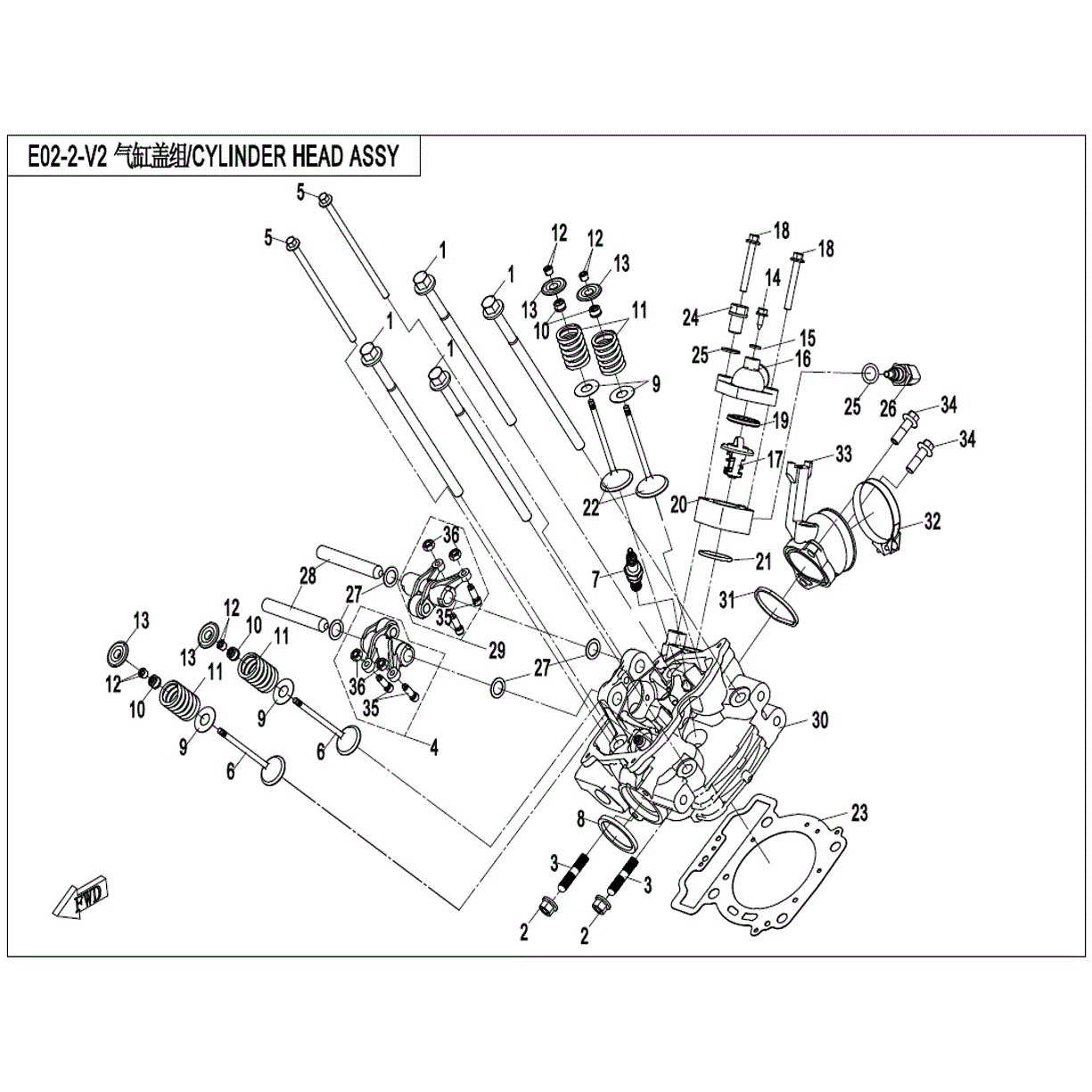 An Image of a Genuine CFMOTO Parts Schematic Diagram showing the schematic - CYLINDER HEAD ASSY. - 2022 CFMOTO ZFORCE 500