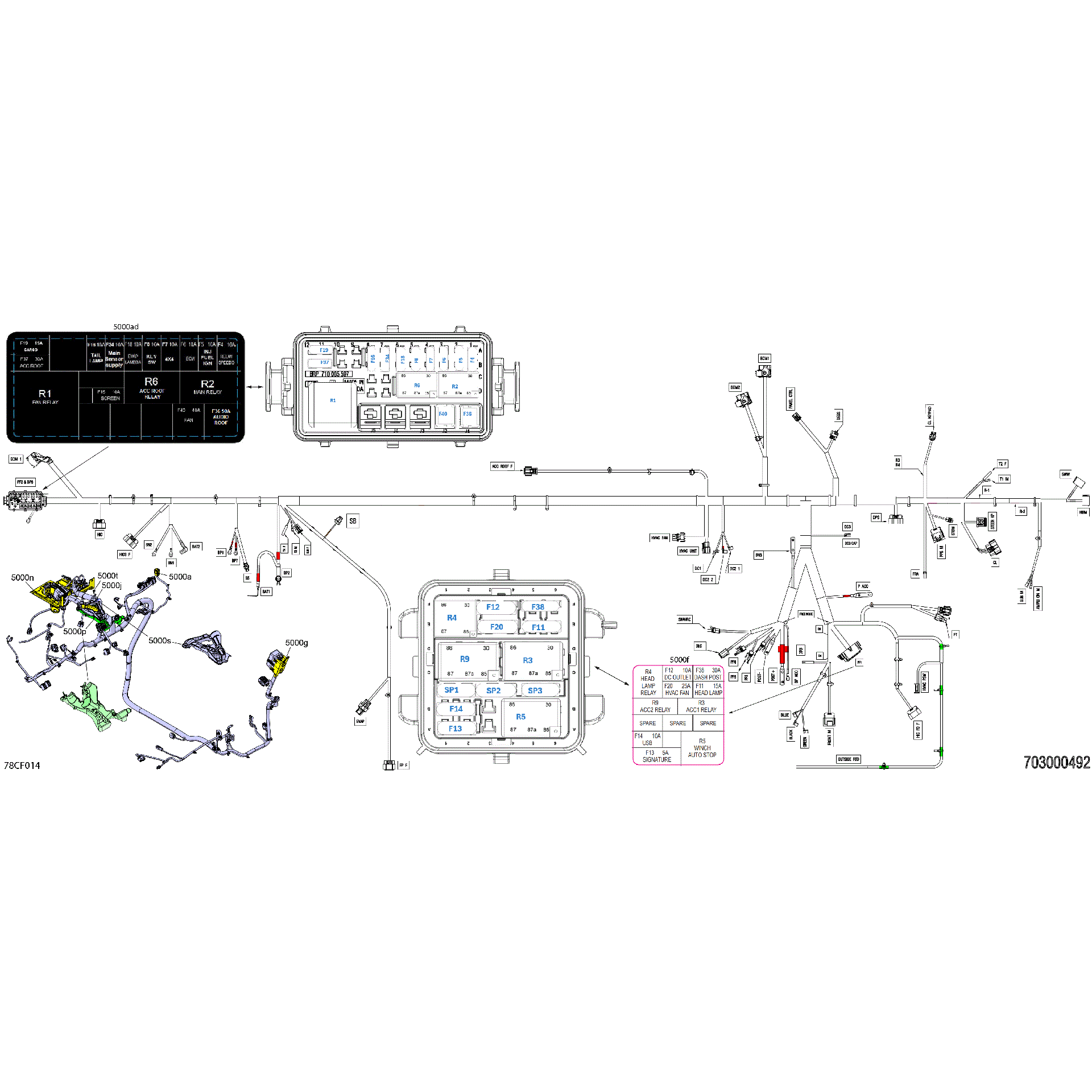 An Image of a Genuine Can-Am Parts Schematic Diagram showing the schematic - ELECTRIC - MAIN HARNESS - 710010174