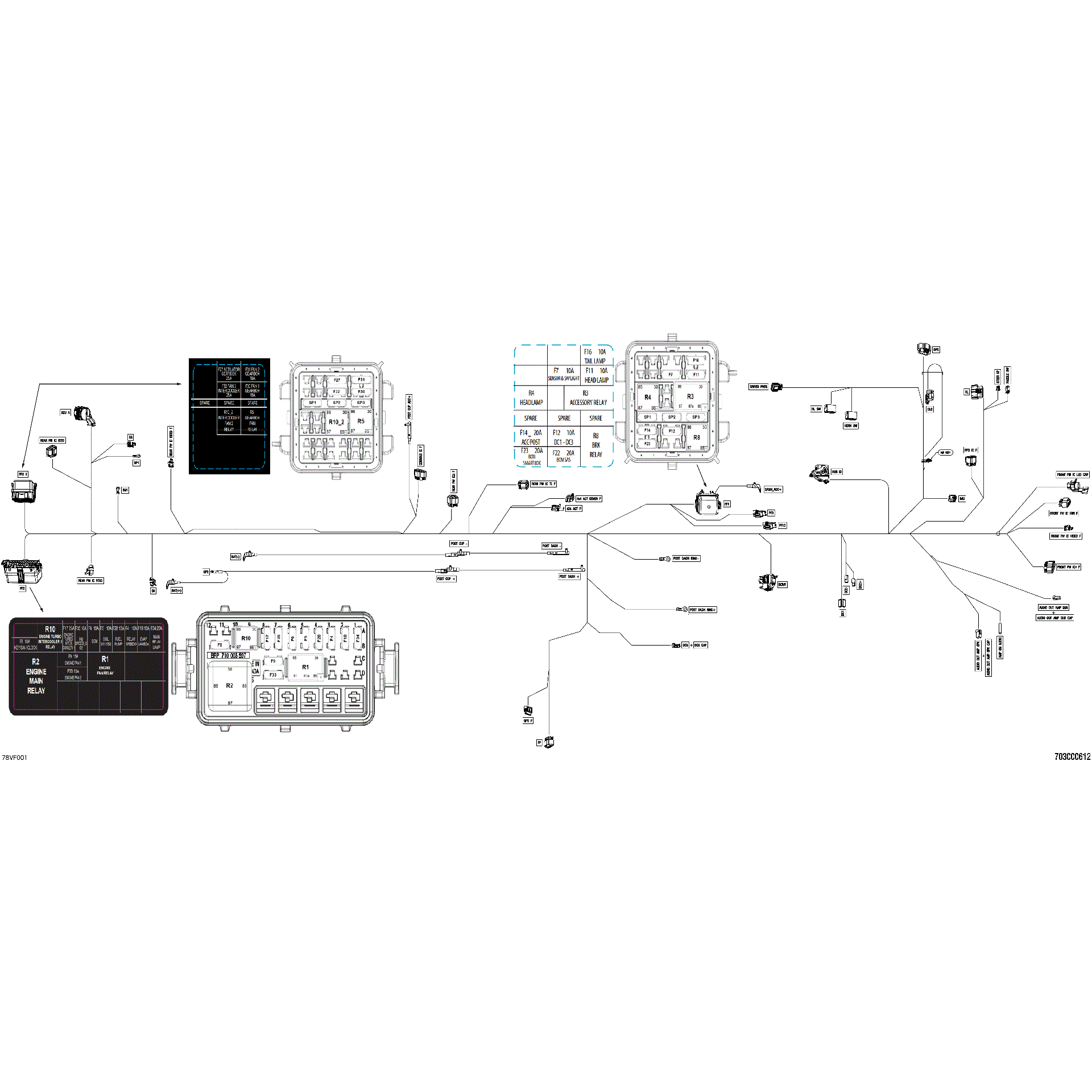 An Image of a Genuine Can-Am Parts Schematic Diagram showing the schematic - ELECTRIC - MAIN HARNESS - 710010712