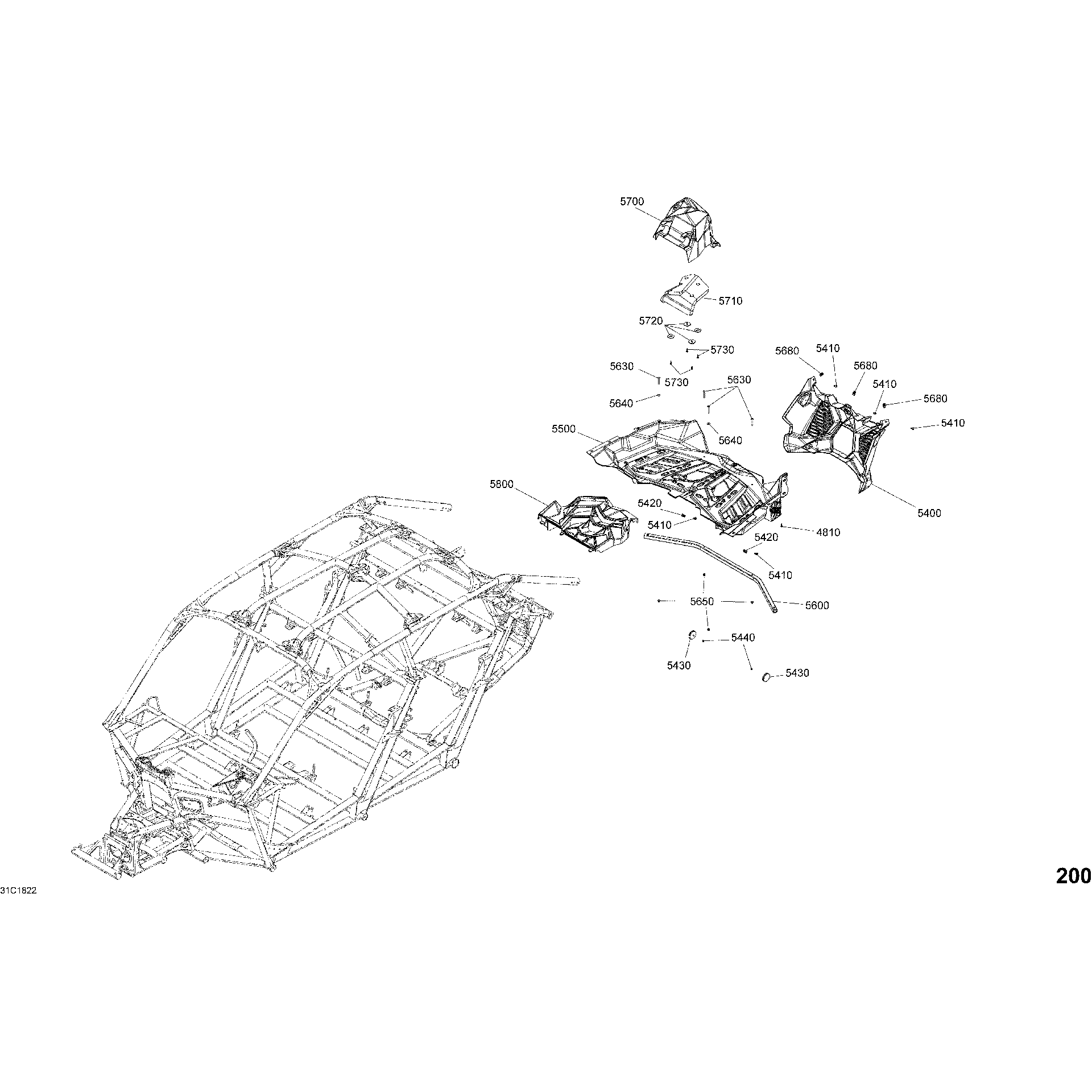 An Image of a Genuine Can-Am Parts Schematic Diagram showing the schematic - BODY PARTS - PLATINUM SILVER - PACKAGE X RS X DS DPS - REAR SECTION