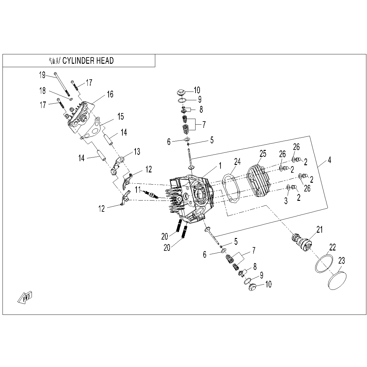 An Image of a genuine CFMOTO Parts Schematic Diagram showing the group - CYLINDER HEAD - 2024 CFMOTO CFORCE 110