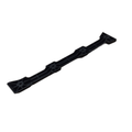 The Deco Panel Cargo Box, Left Hand Side by CF Moto is a black plastic bracket with geometric cutouts, angled edges, and mounting holes, suitable for UTV accessories or as part of the cargo box; shown on a white background.