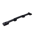 The Deco Panel Cargo Box Right Hand Side by CF Moto is a black, rectangular metal bracket with angled edges and four mounting holes, perfect for securing UTV cargo boxes or off-road vehicle parts. Shown on a white background.