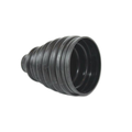 Black flexible rubber dust boot with concentric ridges and tapered cylindrical shape.