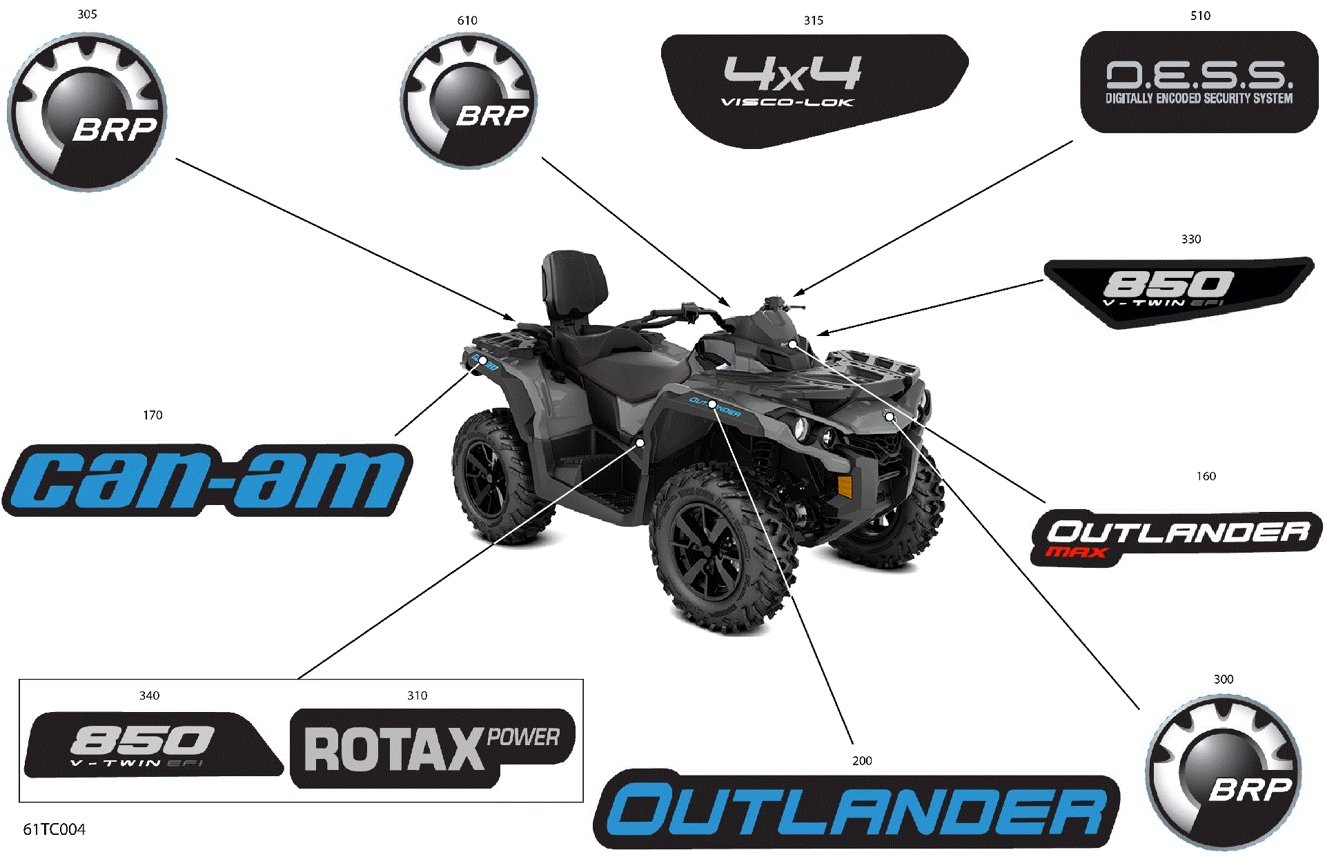 An Image of a Genuine Can-Am Parts Schematic Diagram showing the schematic - BODY - DECALS