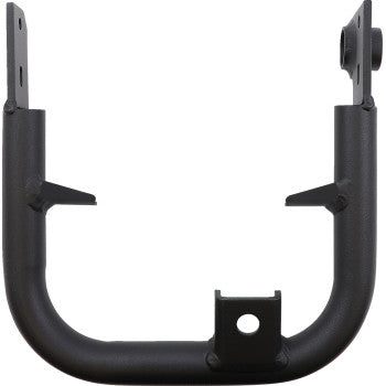 The Honda TRX R Fat Grab Bar Black by Dg Performance is a sturdy black metal grab bar with mounting brackets and bolt holes on each end, designed specifically for Honda TRX R ATVs.